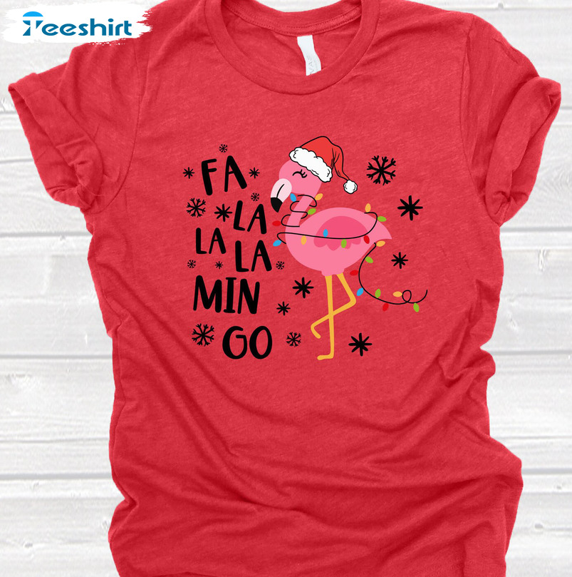 Christmas Fa La La La Mingo Shirt, Flamingo Wrapped In Christmas Lights Tee Funny