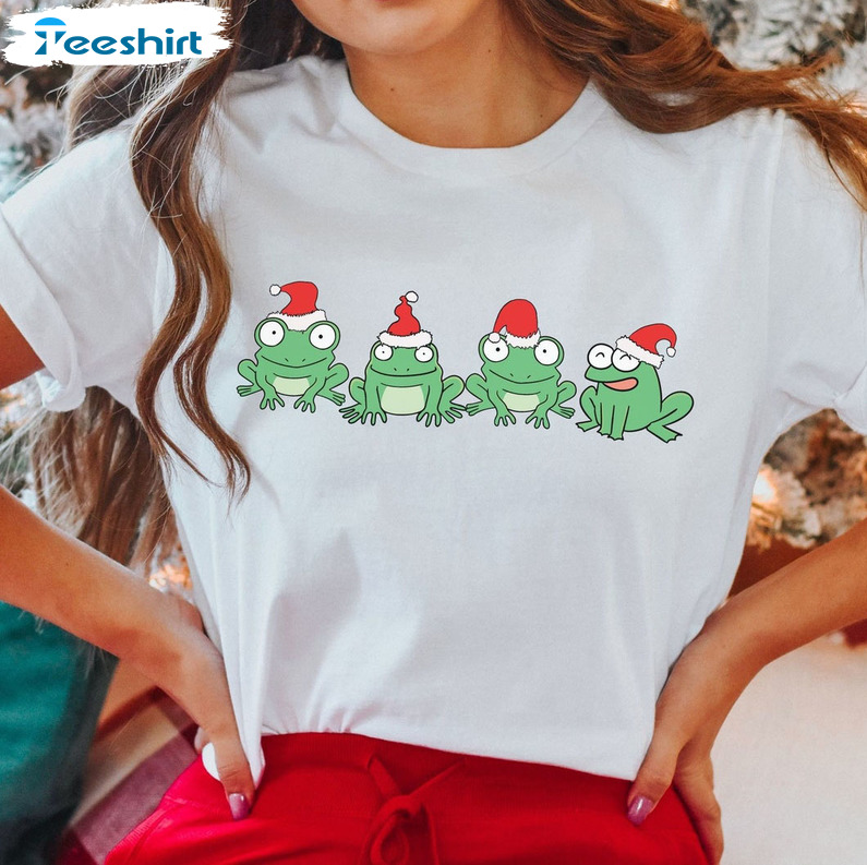 Christmas Frog Shirt, Christmas Cottagecore Unisex Hoodie Long Sleeve