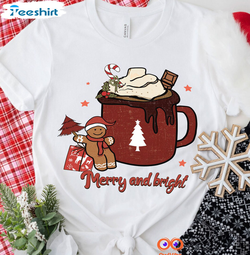 Christmas Gingerbread Cookies Shirt, Merry And Bright Christmas Coffee Lover Gift Sweatshirt Hoodie Long Sleeve