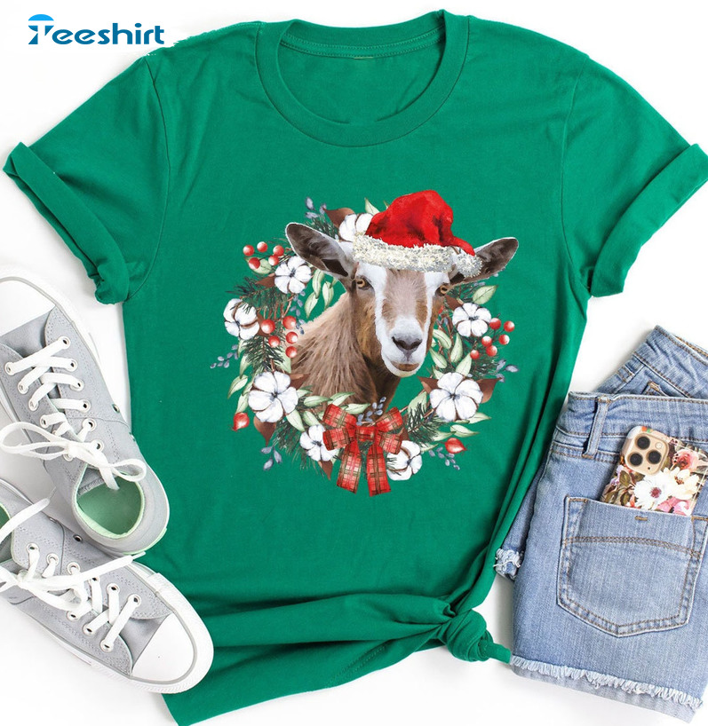 Christmas Goat Shirt – Mistletoe Holiday Farm Short Sleeve Tee Tops