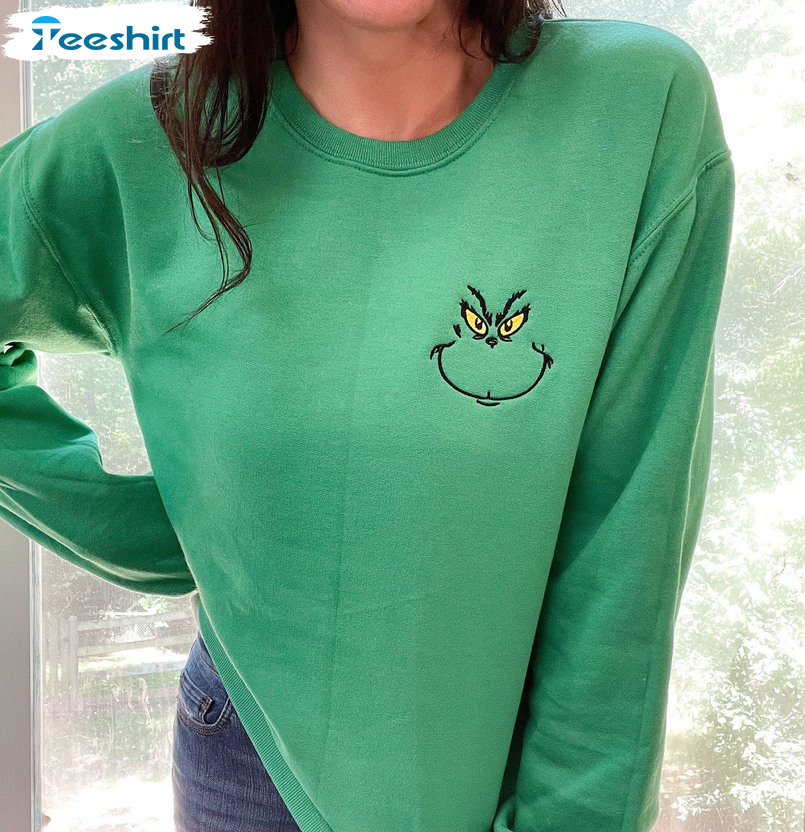 Christmas Grinch Face Shirt, Jolly Christmas Hoodie Short Sleeve