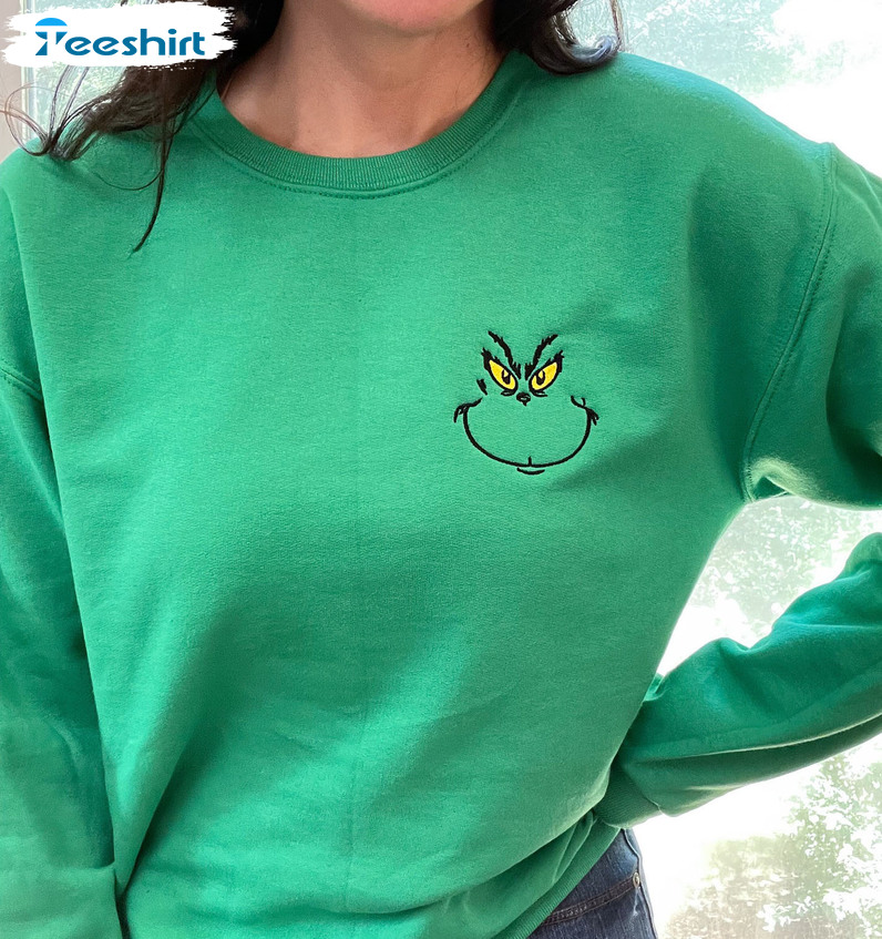 Christmas Grinch Face Shirt, Jolly Christmas Hoodie Short Sleeve