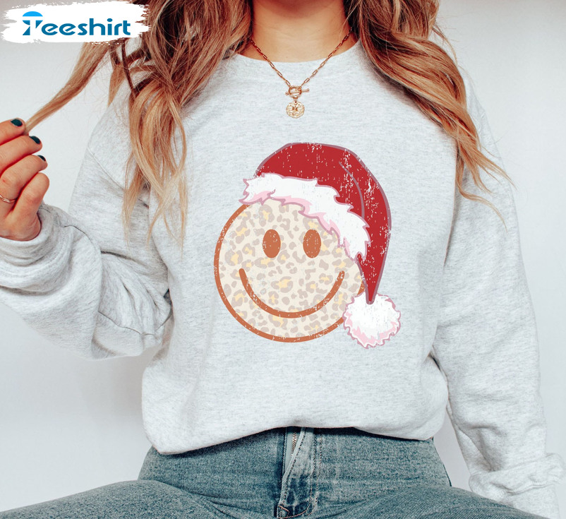 Christmas Happy Face Sweatshirt, Smiley Faces Long Sleeve Hoodie