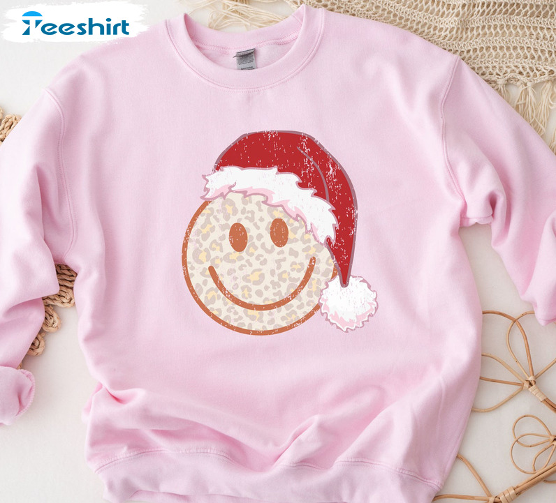 Christmas Happy Face Sweatshirt, Smiley Faces Long Sleeve Hoodie