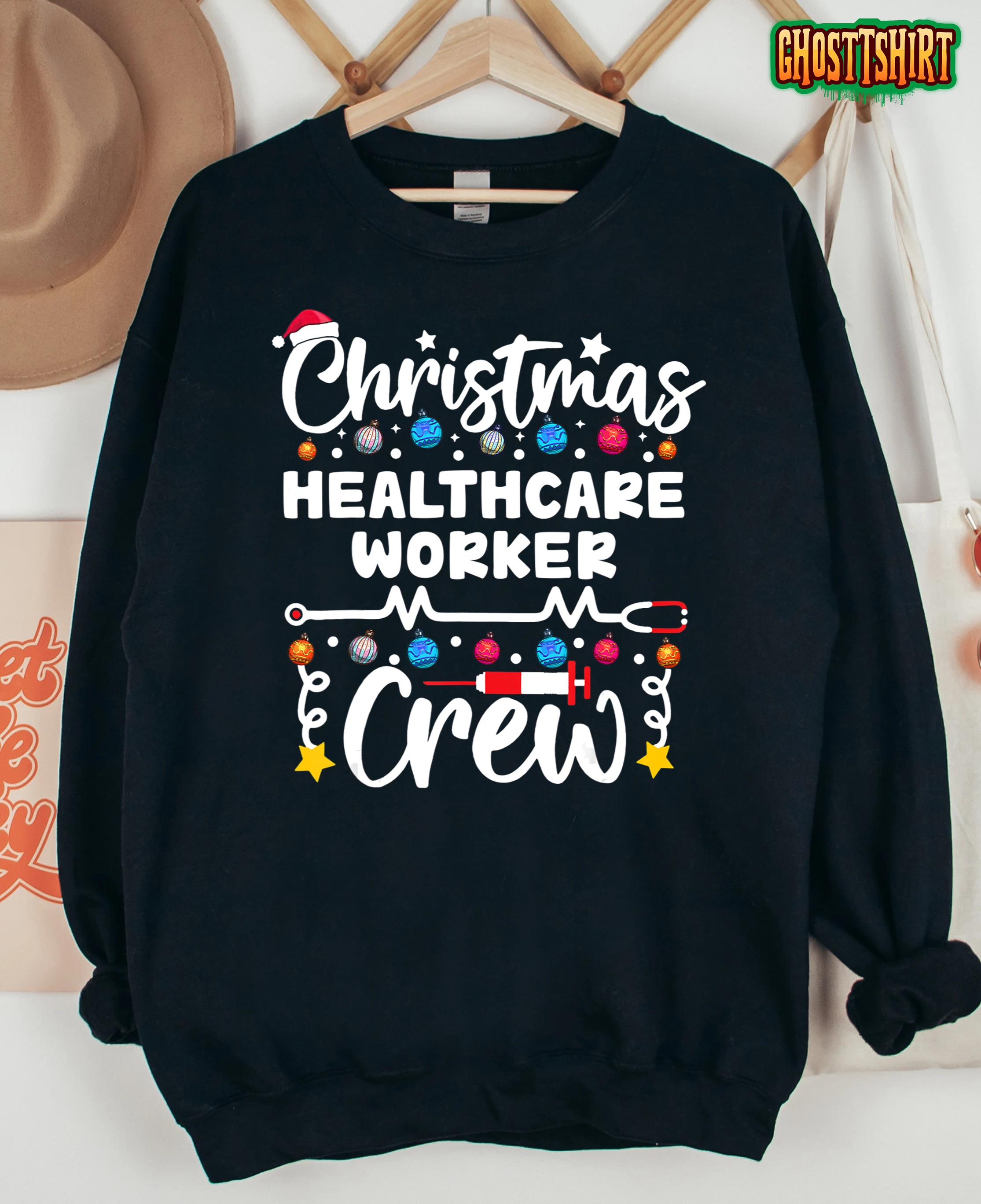 Christmas Healthcare Worker Crew Stethoscope Lights Xmas T-Shirt