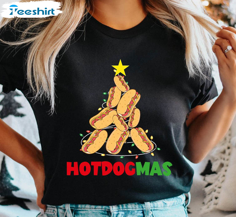 Christmas Hotdog Shirt, Hotdogmas Xmas Tree Crewneck Unisex T-shirt