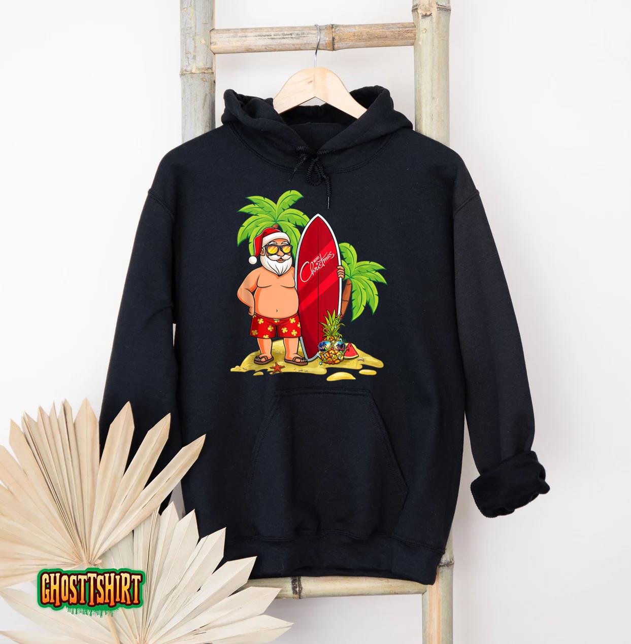 Christmas in July Santa Hawaiian Summer Surf Surfing Surfer Hoodie