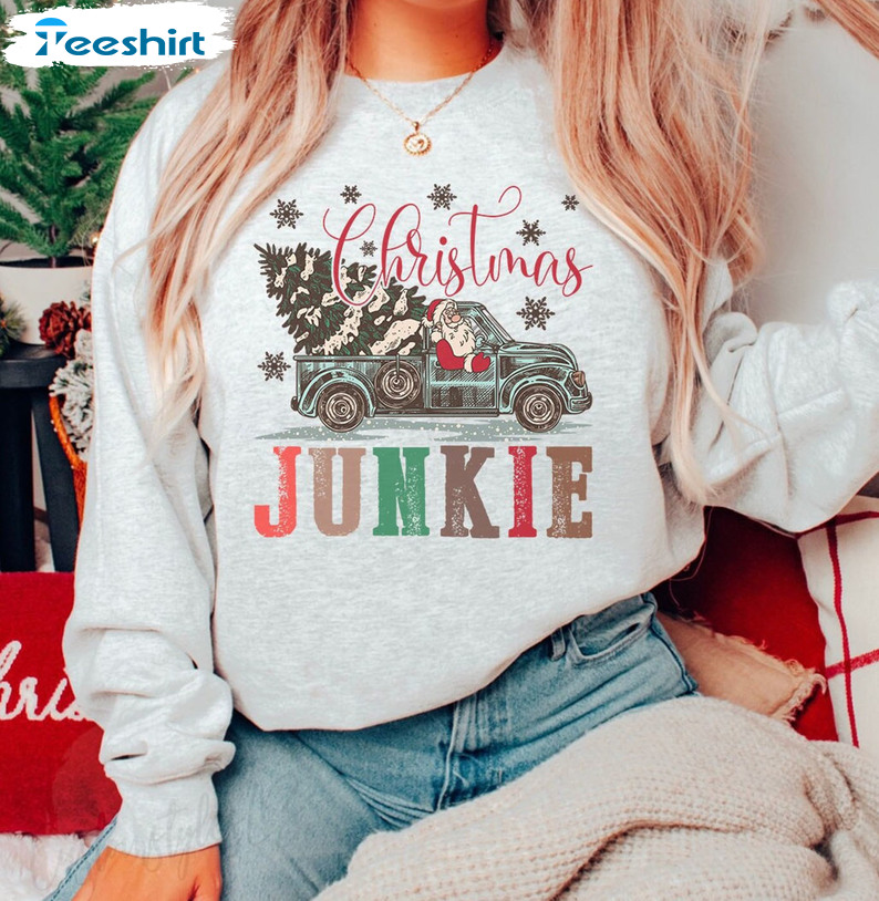 Christmas Junkie Shirt – Christmas Tree Sweatshirt Vintage Hoodie