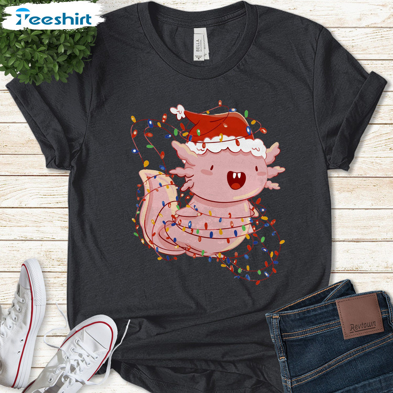 Christmas Light Axolotl Shirt, Funny Xmas Tee Tops Unisex Hoodie