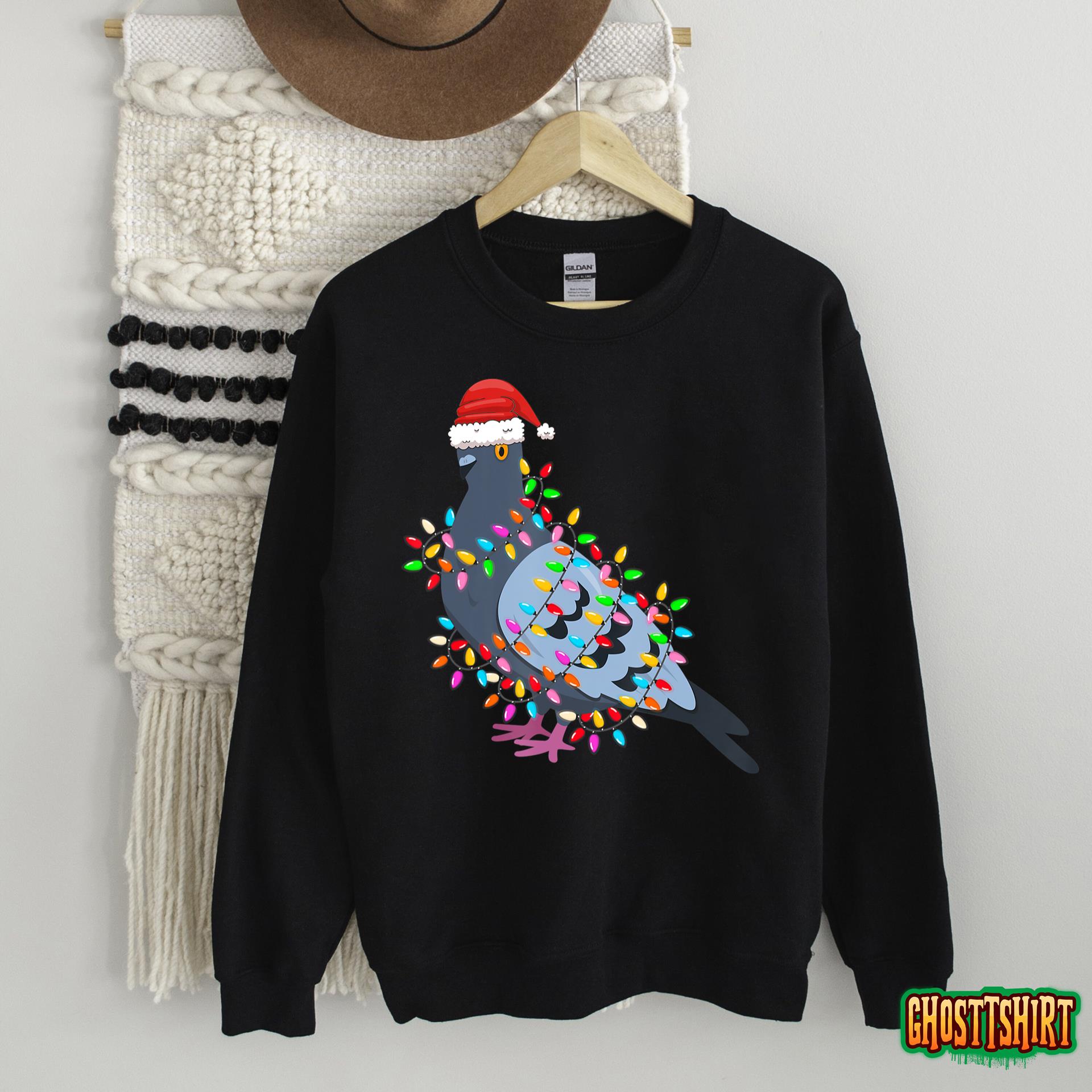 Christmas Lights Pigeon Wearing Xmas Hat – Pigeon Lover T-Shirt