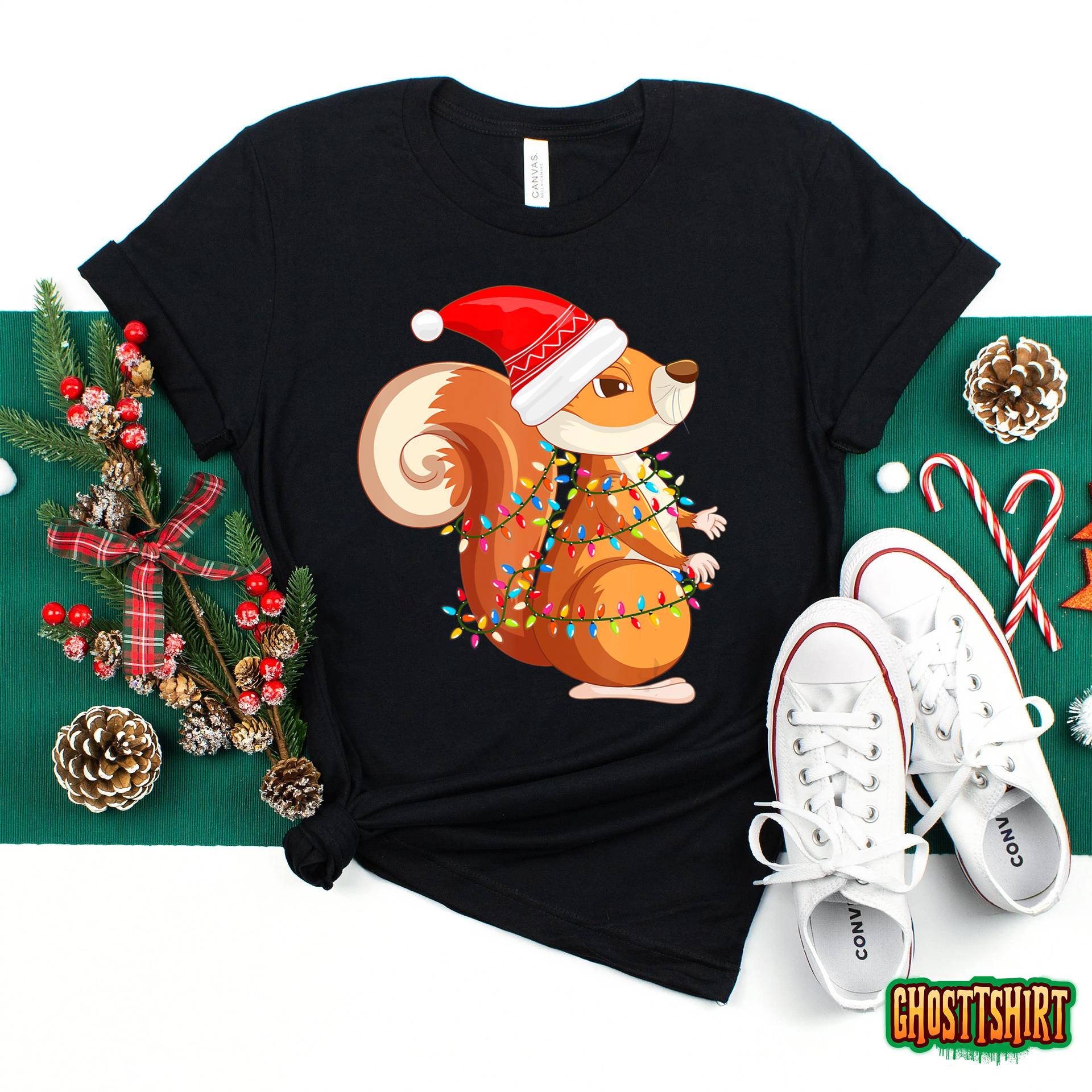 Christmas Lights Squirrel Wearing Xmas Hat – Squirrel Lover Sweatshirt