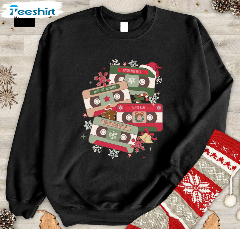 Christmas Music Cassette Shirt, Music Lover Unisex Hoodie Crewneck