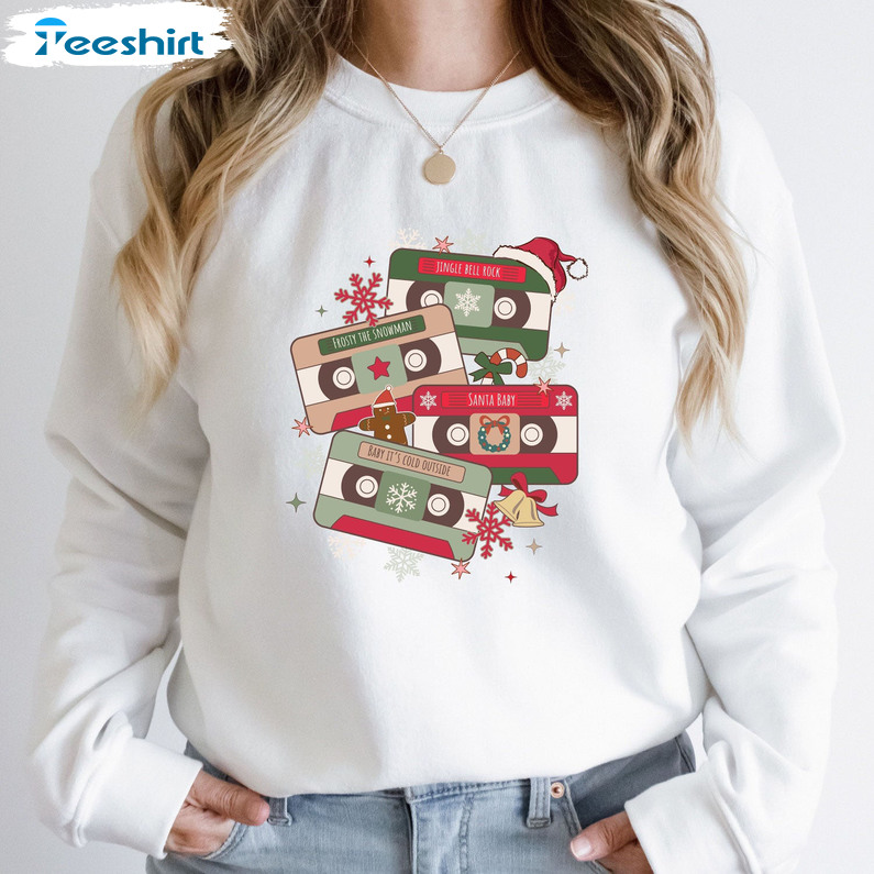 Christmas Music Cassette Shirt, Music Lover Unisex Hoodie Crewneck