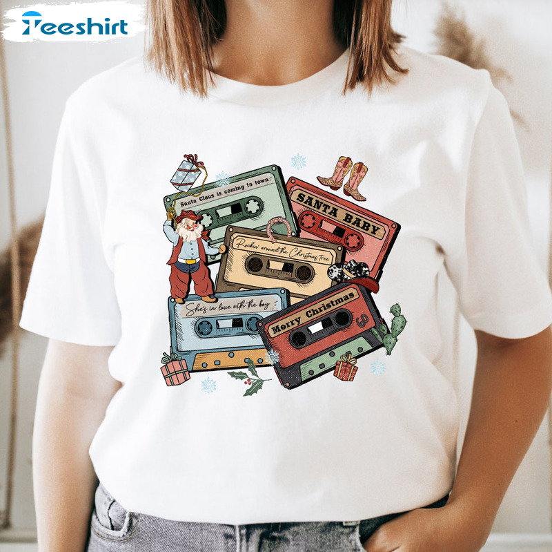 Christmas Music Cassette Shirt, Vintage Tee Tops Short Sleeve