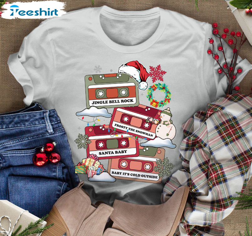 Christmas Music Cassette Sweatshirt, Vintage Xmas Unisex Hoodie Short Sleeve