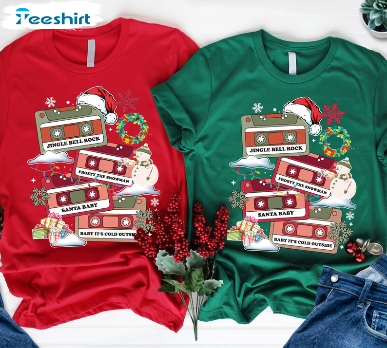 Christmas Music Cassette Sweatshirt, Vintage Xmas Unisex Hoodie Short Sleeve