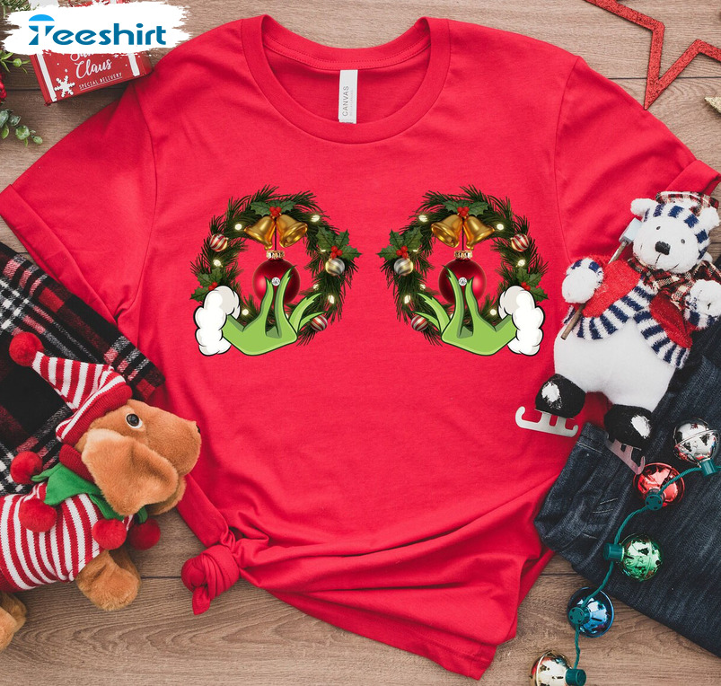 Christmas Nipples Shirt, Christmas Boobies Sweatshirt Short Sleeve