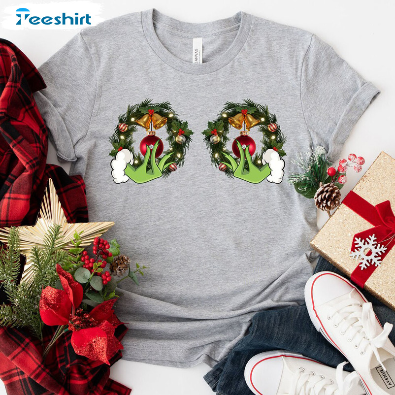 Christmas Nipples Shirt, Christmas Boobies Sweatshirt Short Sleeve