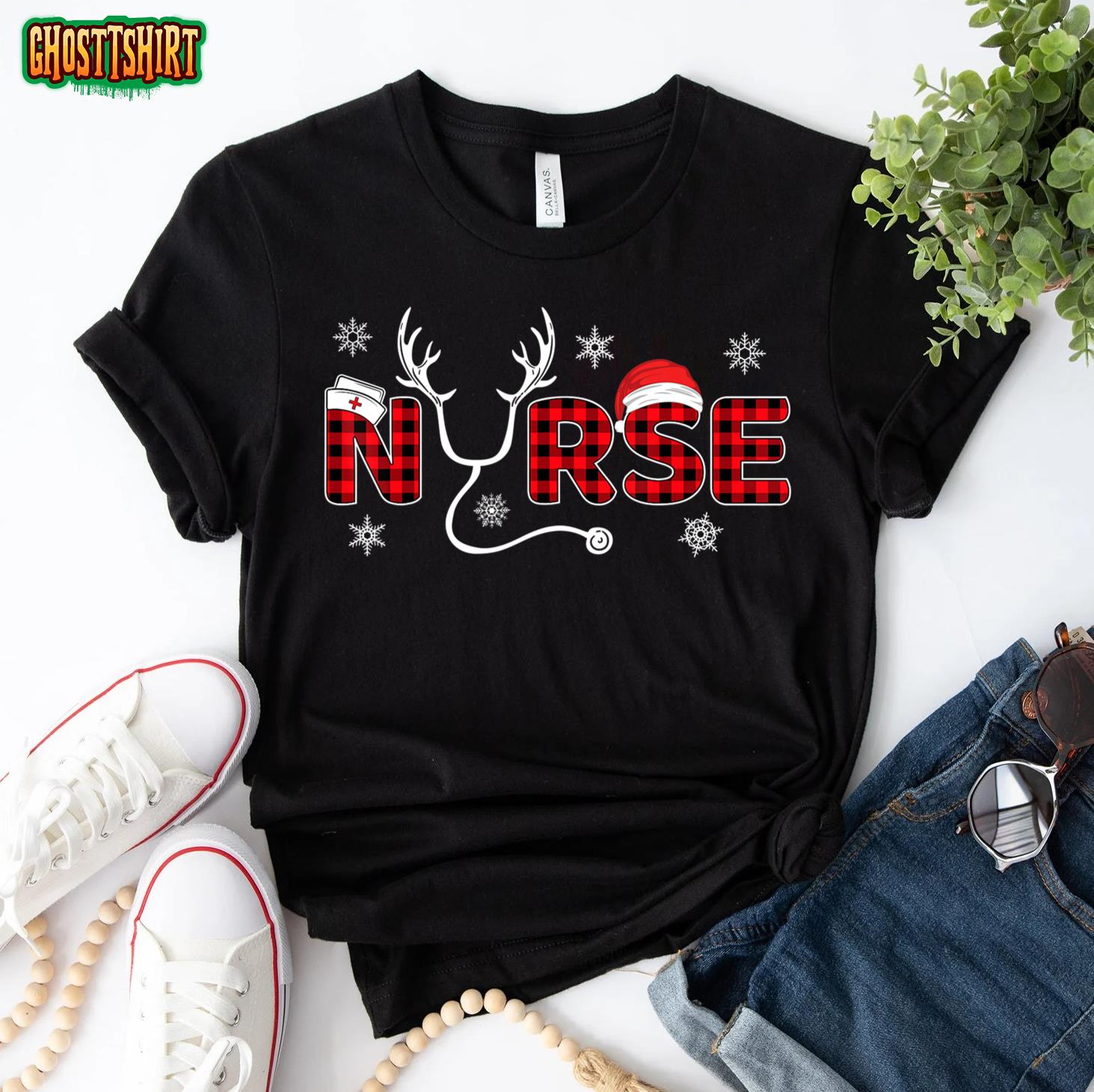 Christmas Nurse Buffalo Plaid Christmas Nursing Healthcare T-Shirt