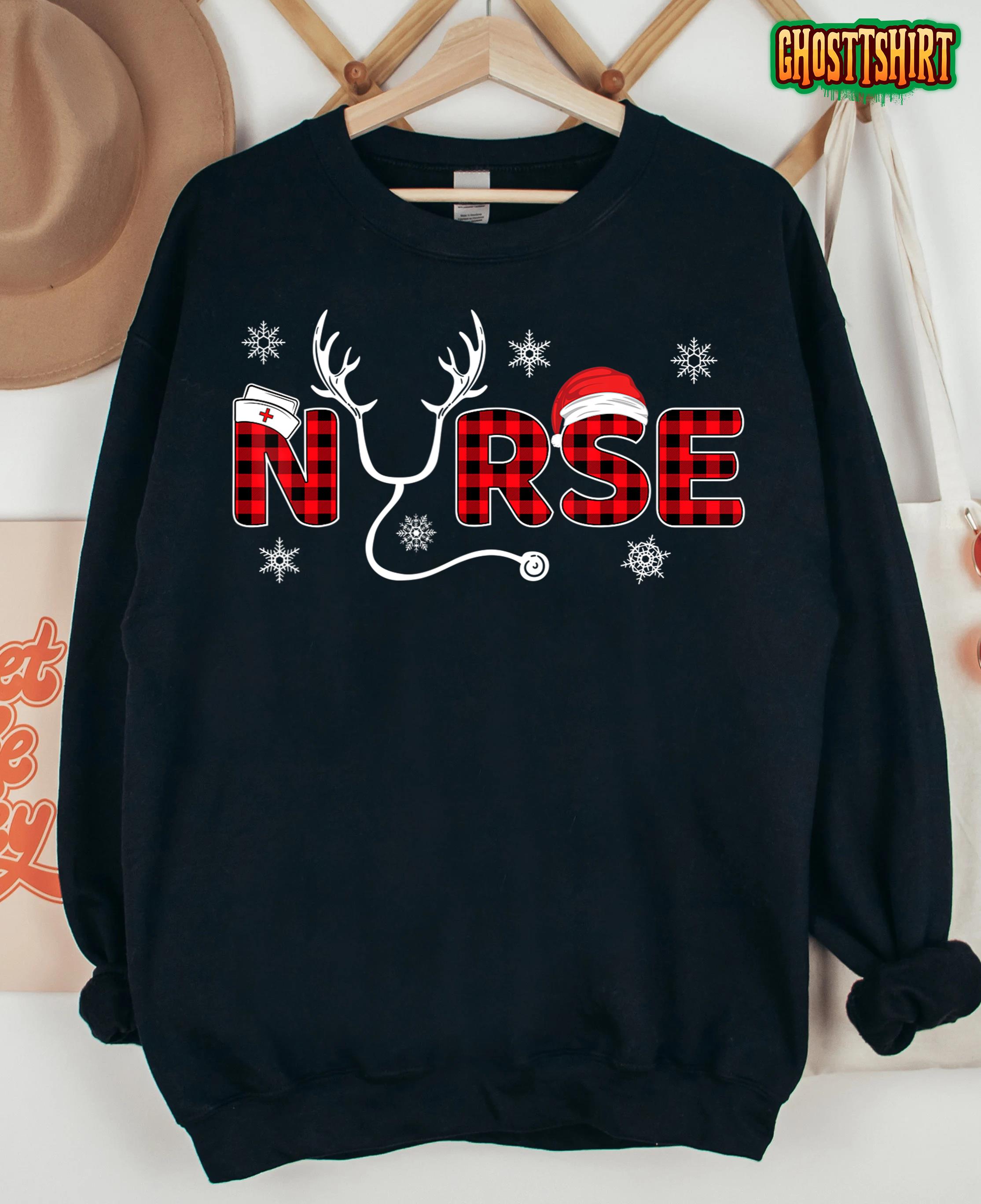 Christmas Nurse Buffalo Plaid Christmas Nursing Healthcare T-Shirt