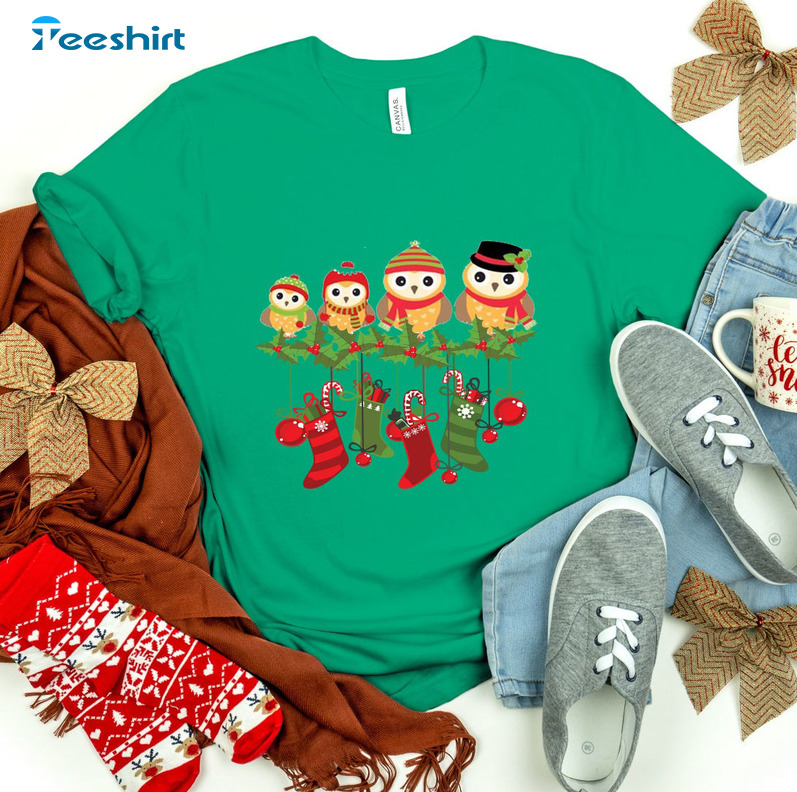 Christmas Owls Family Shirt, Family Matching Short Sleeve Crewneck