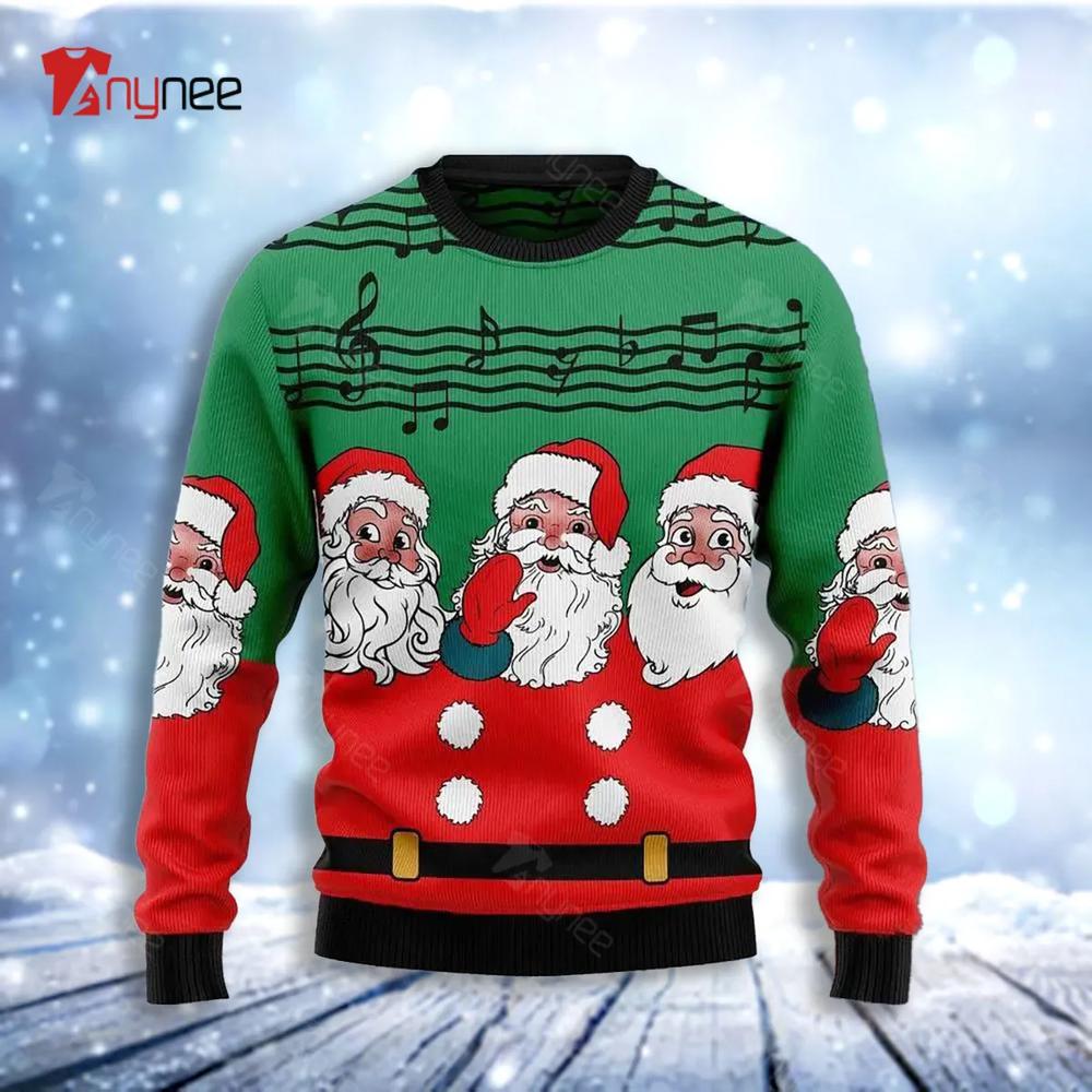 Christmas Santa Claus And Music Notes Womens Ugly Christmas Sweater- Best Christmas Gifts 2023