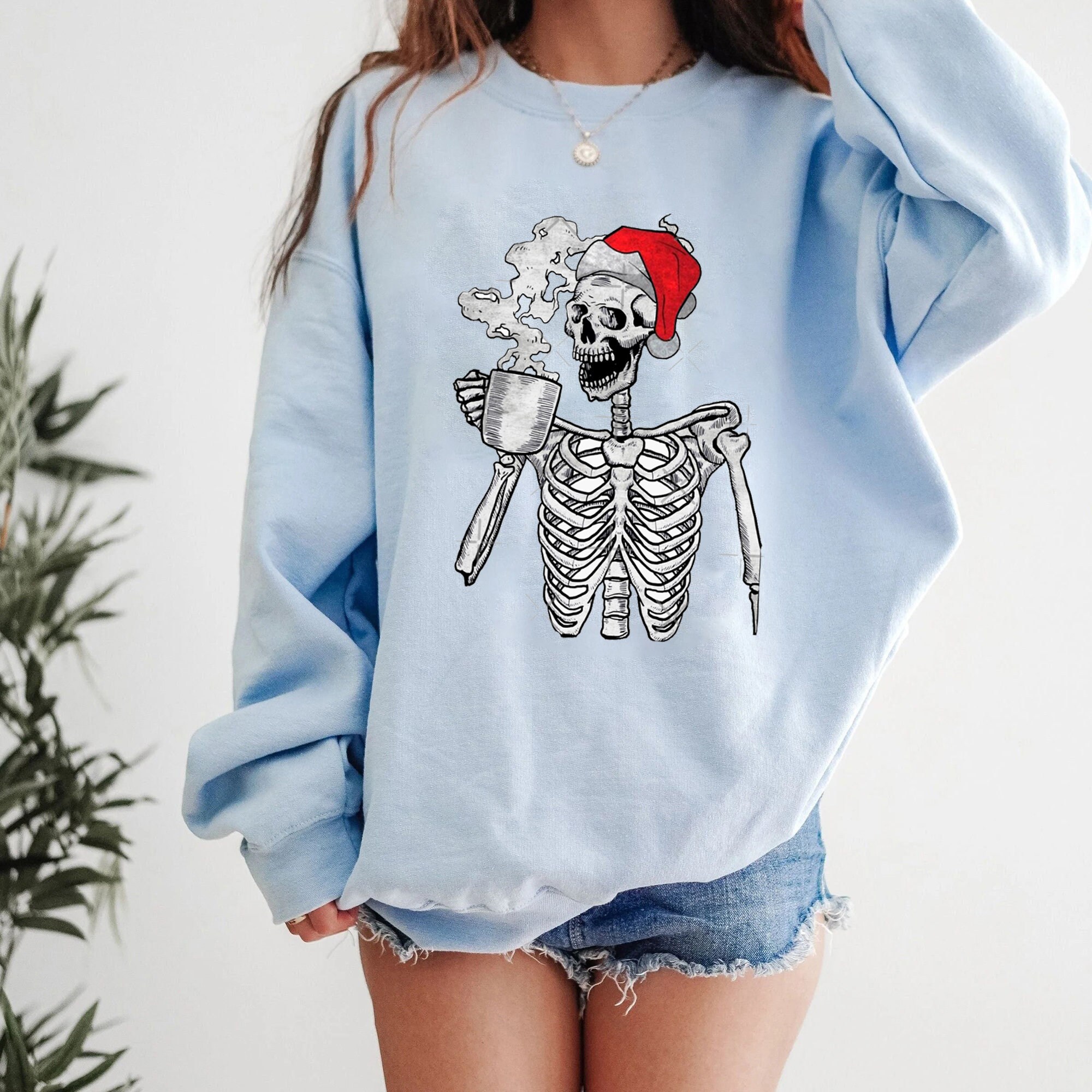 Christmas Santa Hat Skeleton Sweatshirt