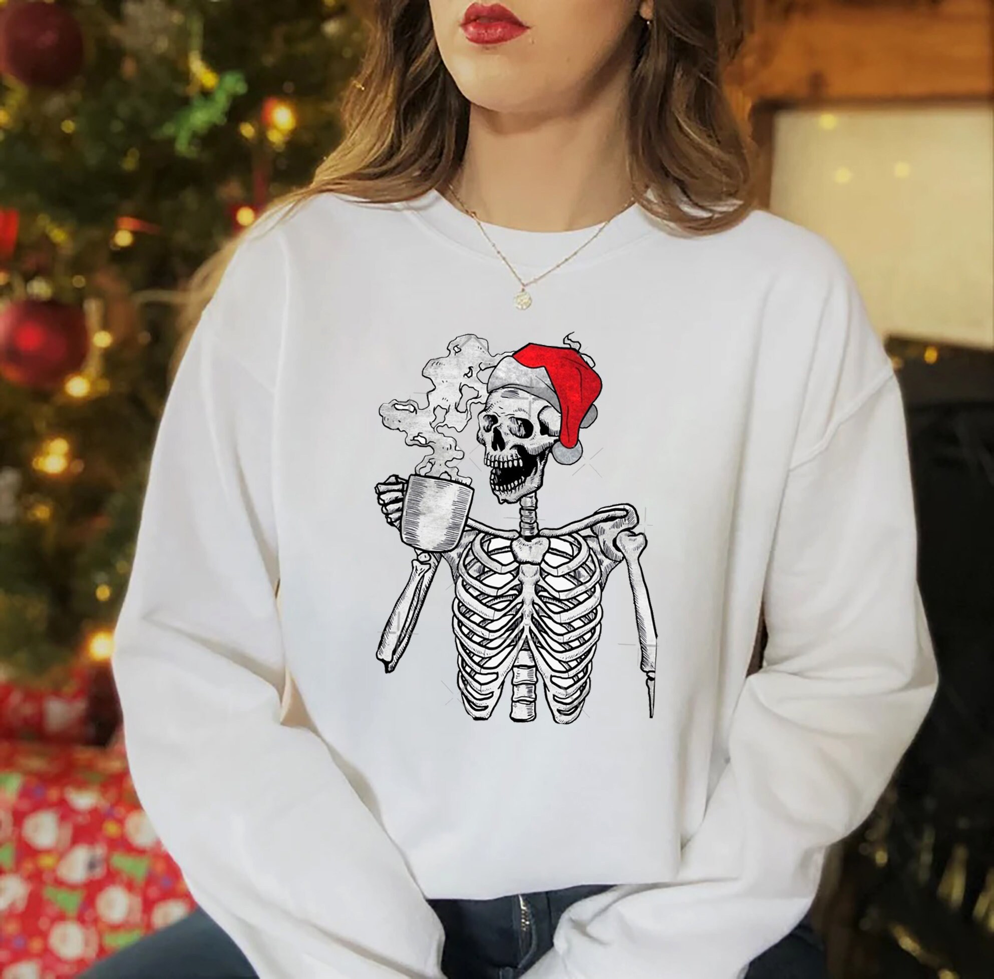 Christmas Santa Hat Skeleton Sweatshirt