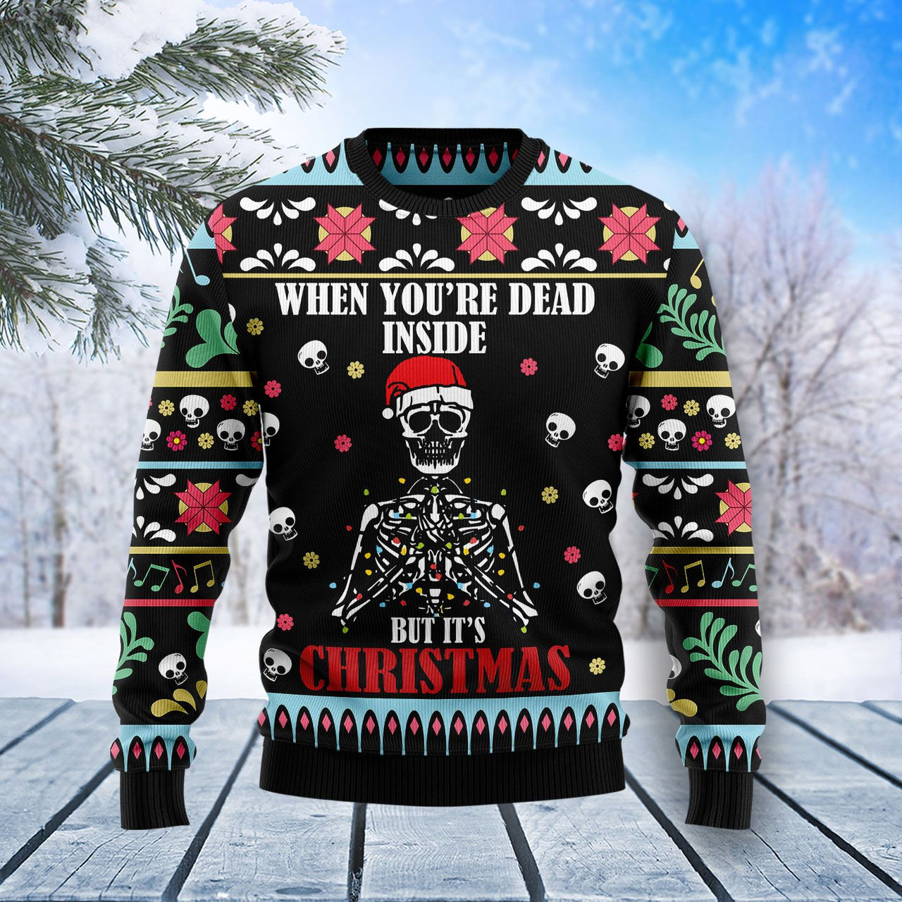 Christmas Skeleton With Santa Hat Ugly Sweater – Best Christmas Gifts 2023