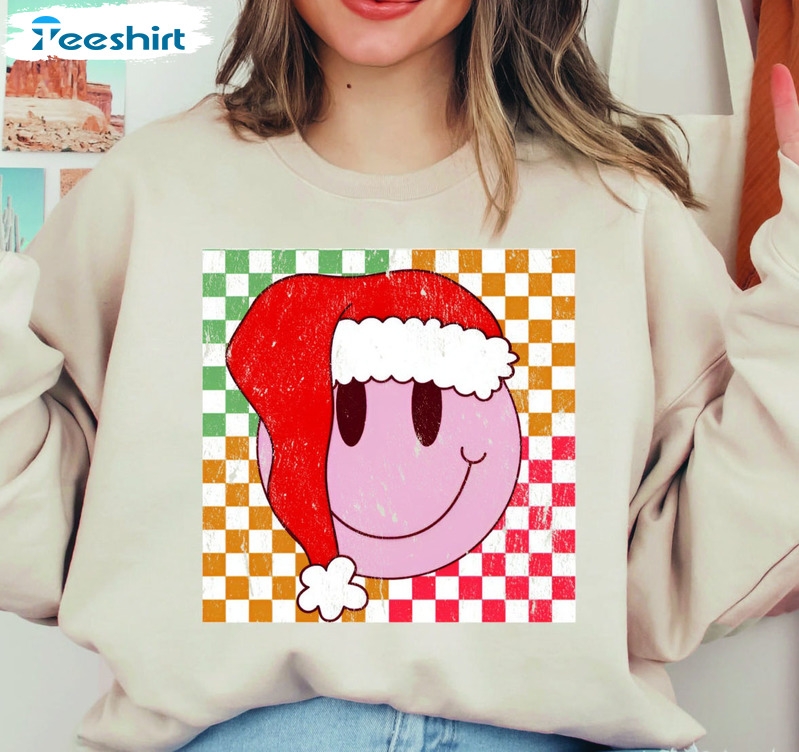 Christmas Smiley Faces Sweatshirt, Merry Christmas Long Sleeve Unisex T-shirt