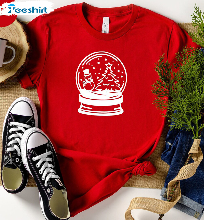 Christmas Snow Globe Shirt, Christmas Believe Short Sleeve Tee Tops