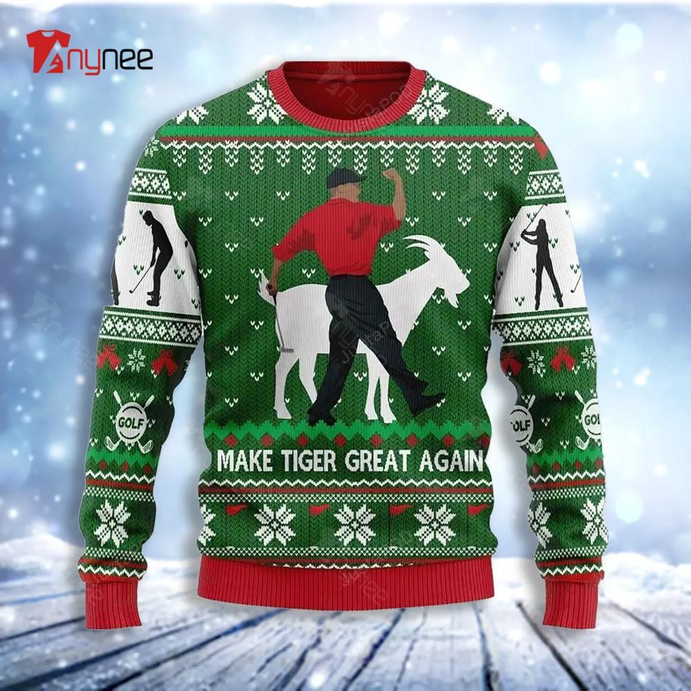 Christmas Snowflake Pattern Man Goat Make Tiger Great Again For Christmas Ugly Christmas Sweater- Best Christmas Gifts 2023