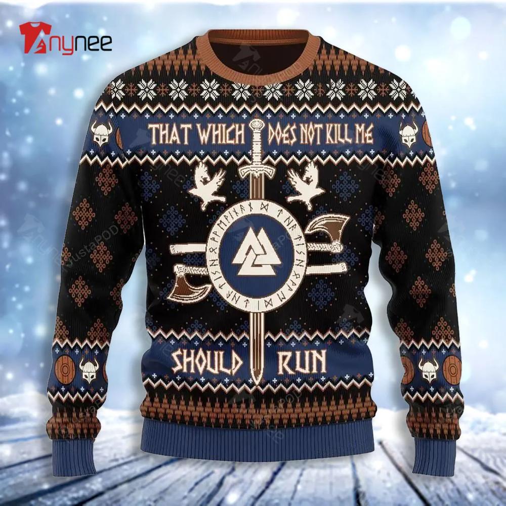 Christmas Snowflake Pattern Poleax Sword Dove That Which Not Kill Me Should Run Viking Mythology For Ugly Christmas Sweater- Best Christmas Gifts 2023