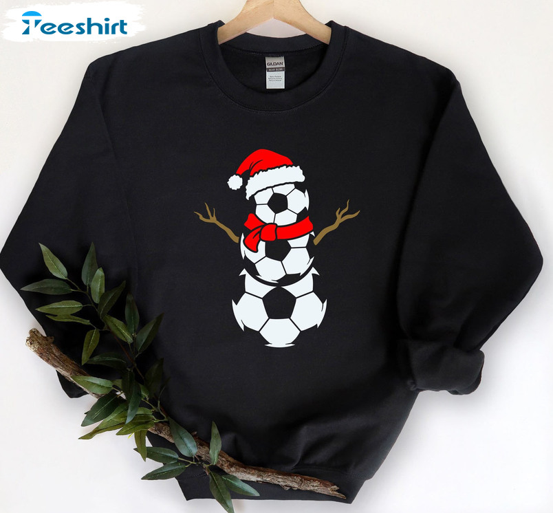 Christmas Soccer Ball Shirt, Christmas Snowman Short Sleeve Crewneck