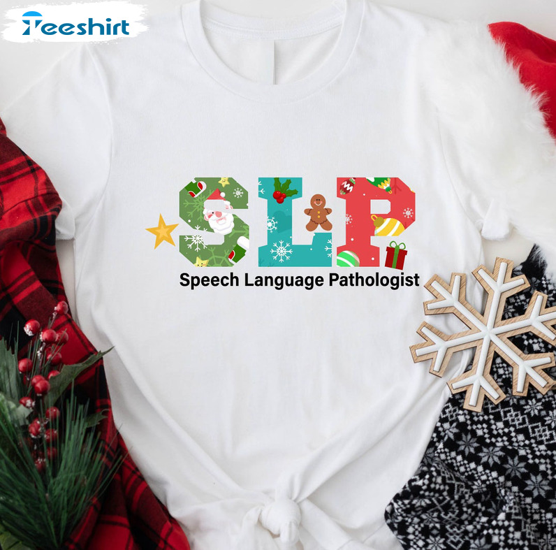 Christmas Speech Language Pathologist Shirt, SLP Vintage Short Sleeve Crewneck