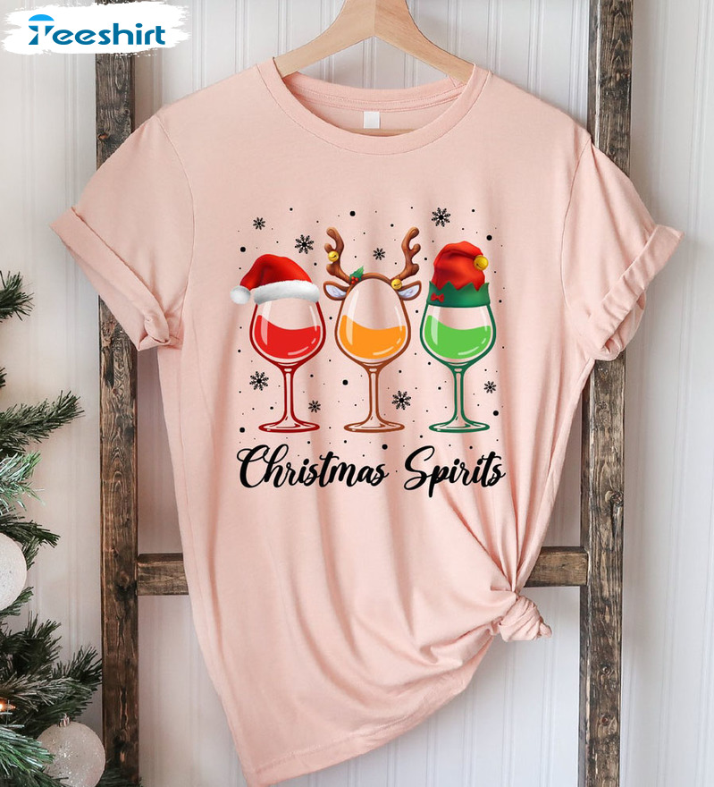 Christmas Spirits Shirt – Christmas Wine Lovers Tee Tops Long Sleeve