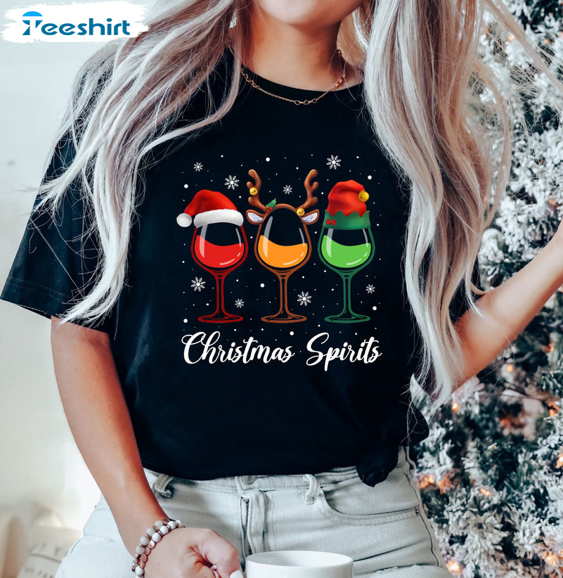 Christmas Spirits Shirt – Christmas Wine Lovers Tee Tops Long Sleeve