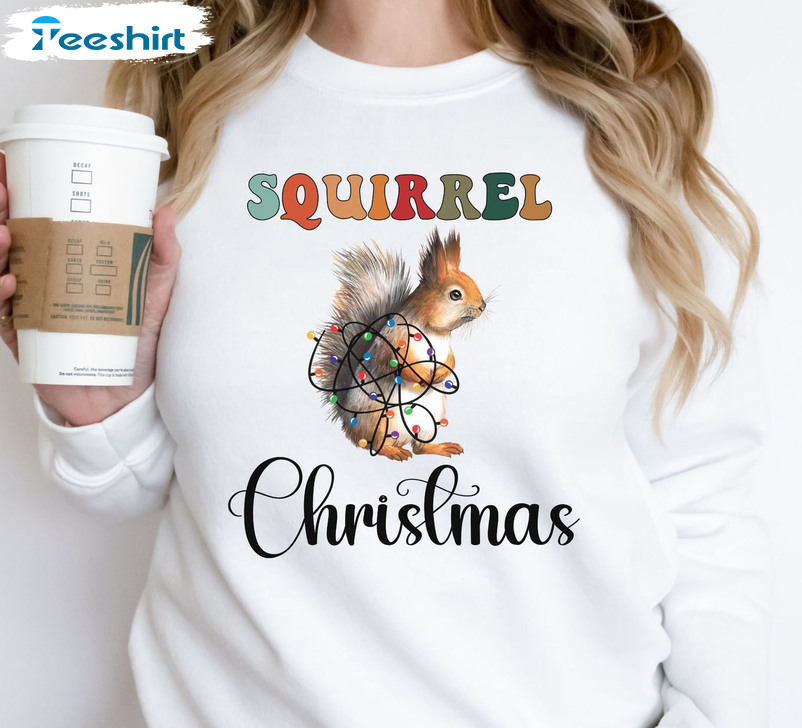 Christmas Squirrel Lights Shirt, Funny Christmas Tee Tops Unisex Hoodie