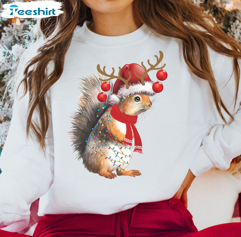 Christmas Squirrel Shirt, Vintage Unisex Hoodie Long Sleeve