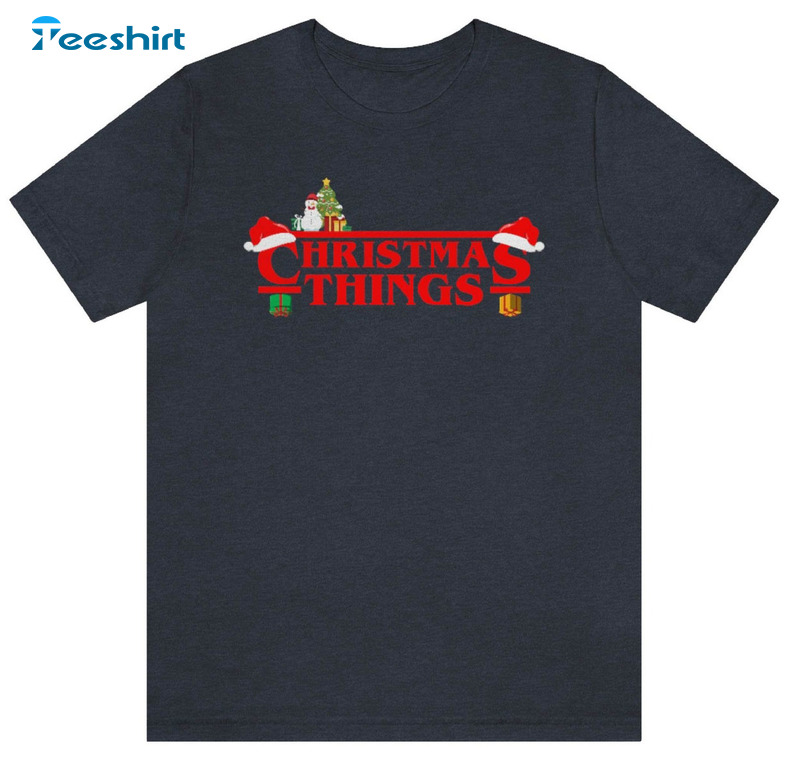 Christmas Things Shirt, Christmas Tree Santa Hat Long Sleeve Tee Tops