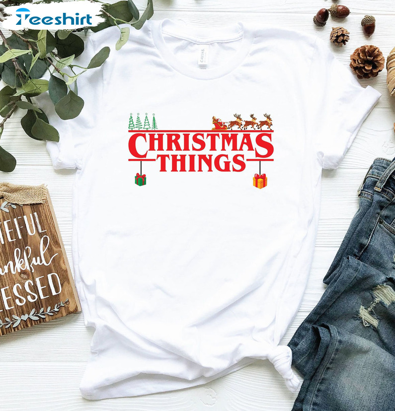 Christmas Things Shirt, Merry Christmas Tree Short Sleeve Crewneck