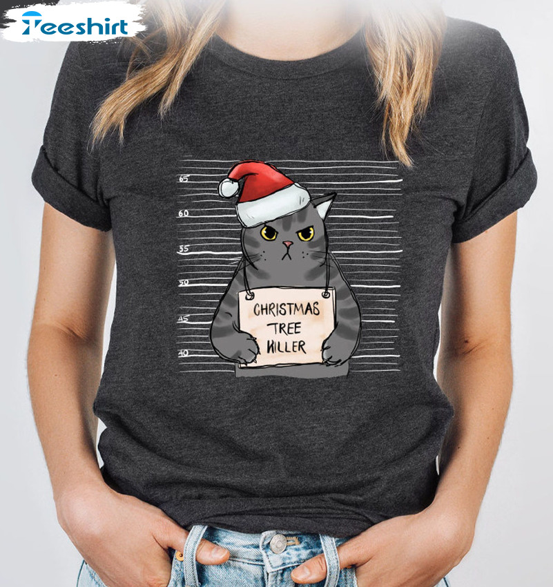 Christmas Tree Killer Shirt – Cat Mugshot Unisex Hoodie Sweatshirt