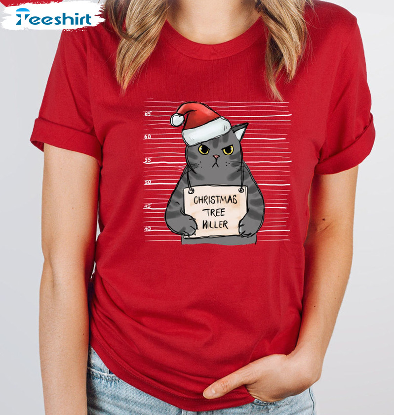 Christmas Tree Killer Shirt – Cat Mugshot Unisex Hoodie Sweatshirt