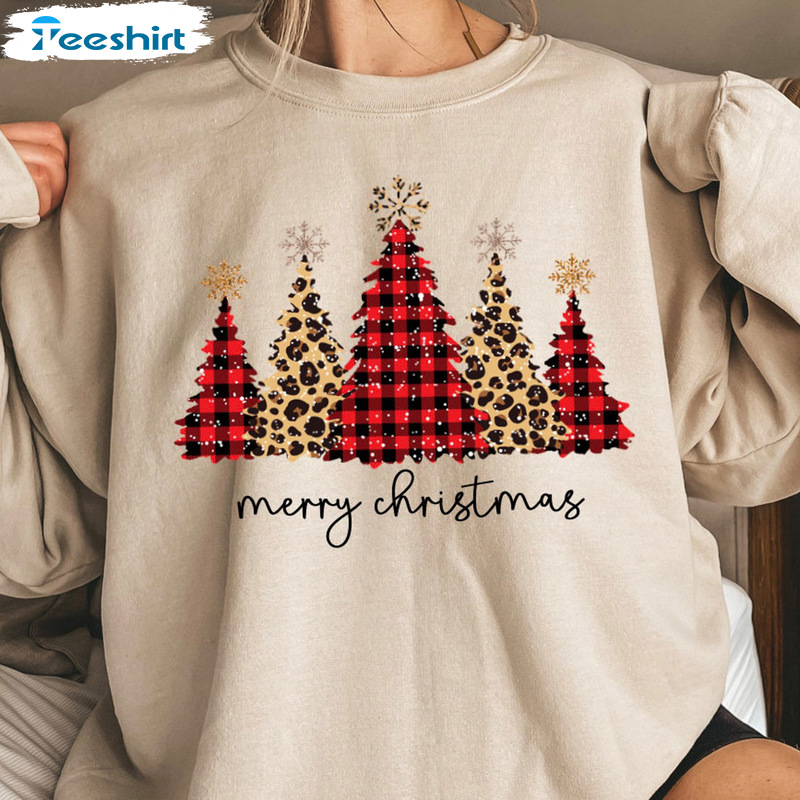 Christmas Tree Leopard Shirt – Buffalo Plaid Christmas Sweatshirt Long Sleeve