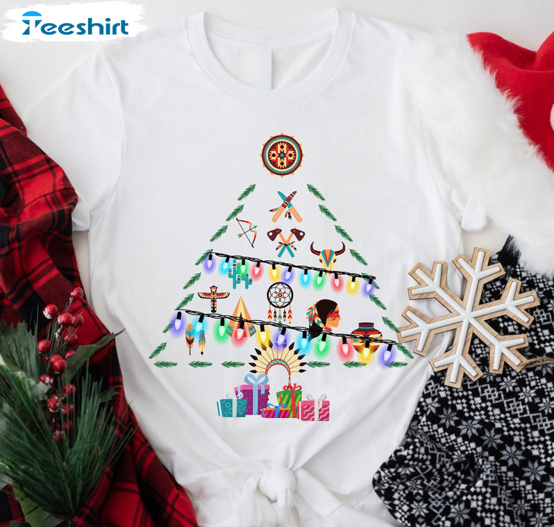 Christmas Tree Native American Shirt, Xmas Indigenous Short Sleeve Unisex T-shirt