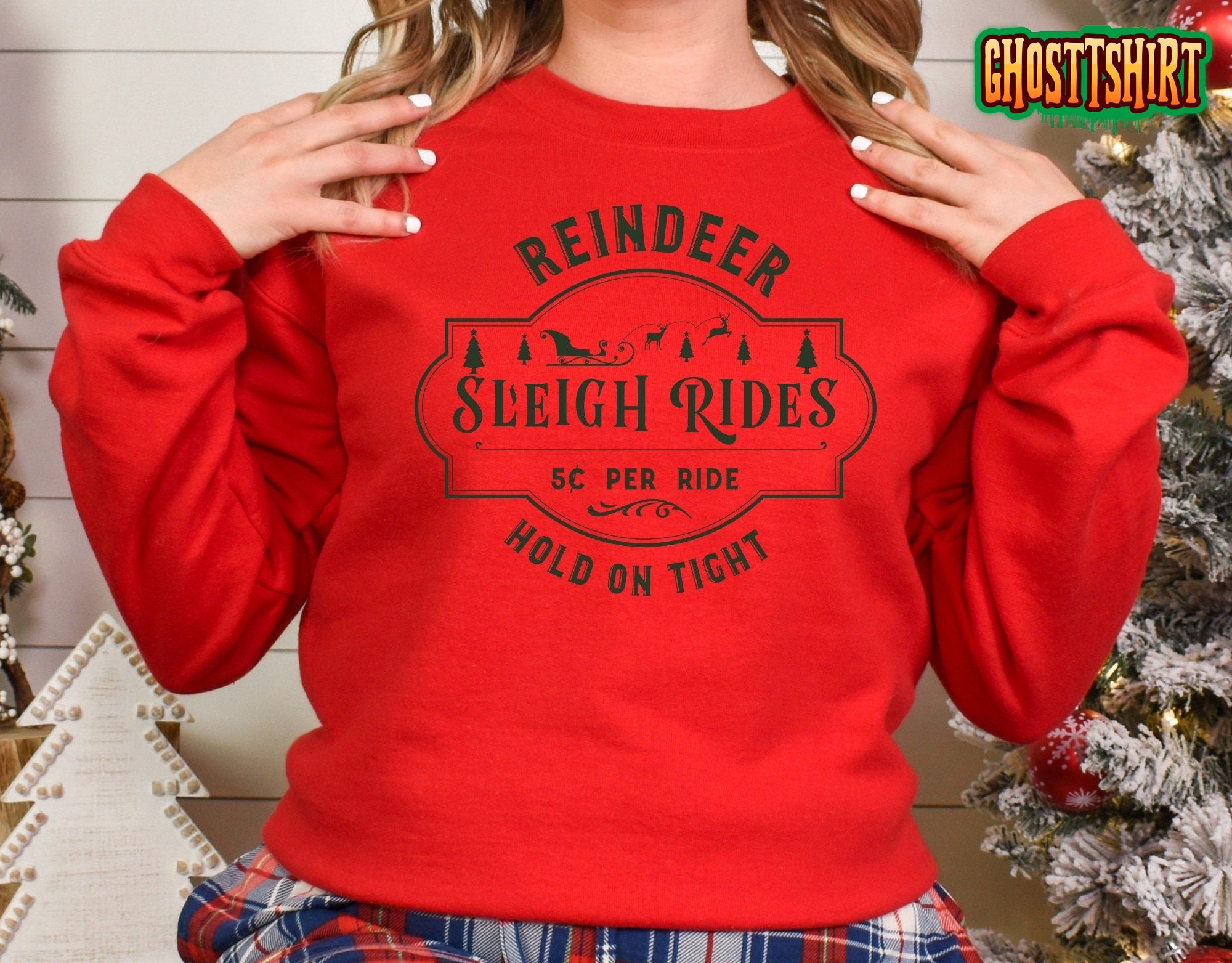 Christmas Tree Reindeer Sleigh Rides Sweatshirt