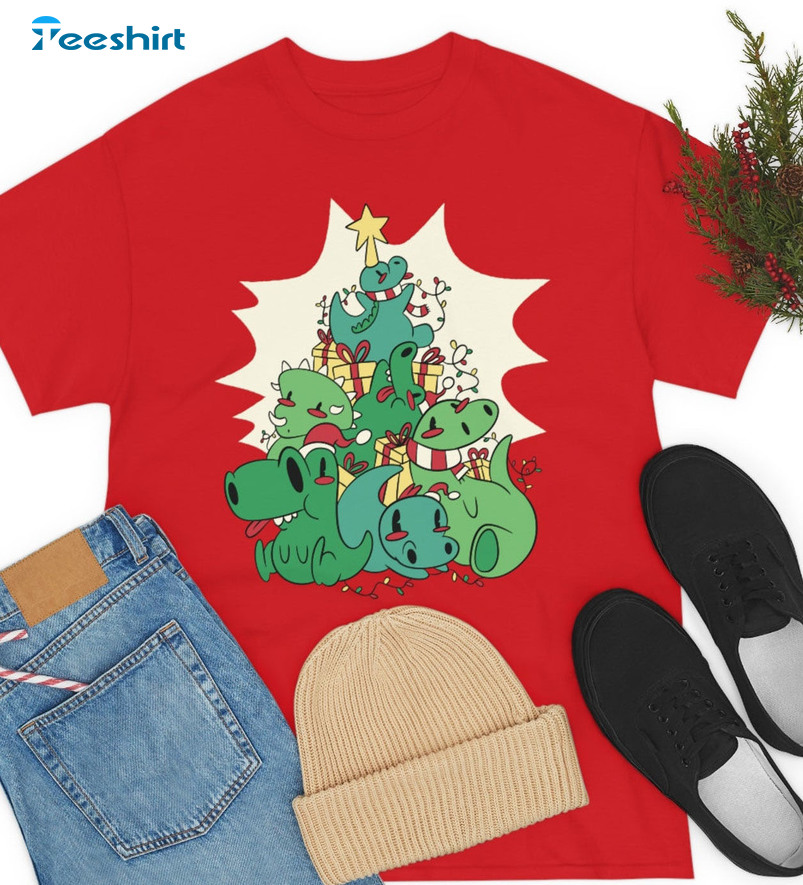 Christmas Tree Shirt – Christmas Funny Dinosaur Unisex Hoodie Sweater