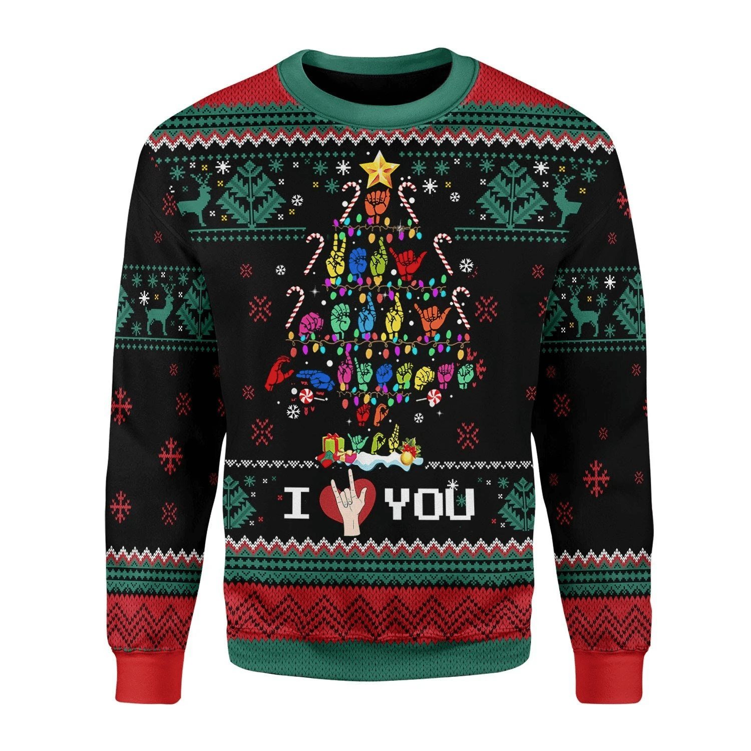 Christmas Tree Sign Language Xmas Ugly Christmas Sweater | For Men & Women | Adult | US3430- Best Christmas Gifts 2023