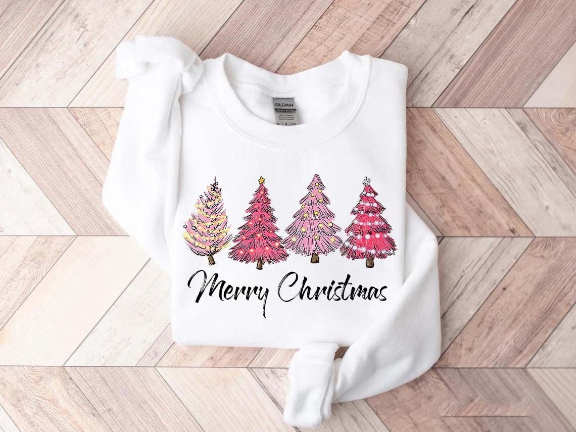 Christmas Trees Lights Sow Pink Cozy Winter Sweatshirt