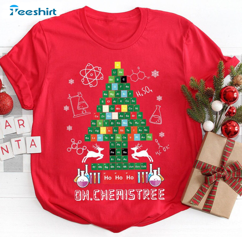 Christmas Trees Periodic Table Shirt, Chemistry Teacher Xmas Short Sleeve Unisex T-shirt